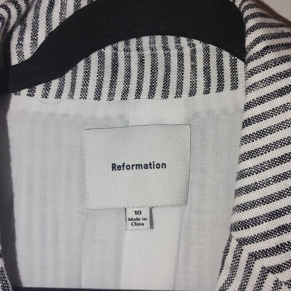 Reformation Women's Striped Sleeveless Leila Linen Romper Blue White Sz 10 - Picture 5 of 11